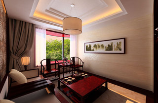 中式风格稳重客厅吊顶设计图