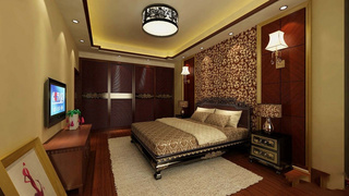 中式风格稳重卧室吊顶设计图