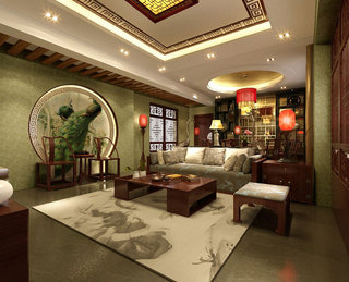 中式风格稳重客厅吊顶装修图片