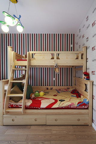 美式风格可爱原木色儿童床效果图
