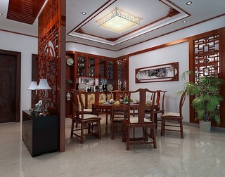 中式风格红色餐厅餐桌图片