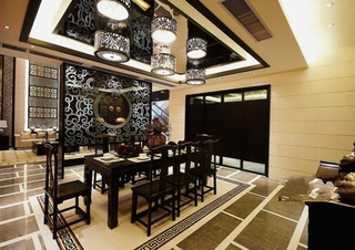 中式风格黑色餐厅餐桌图片