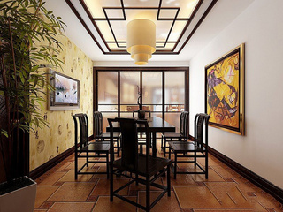 中式风格黑色餐厅餐桌图片