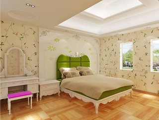美式风格小清新绿色床图片