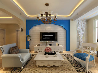 地中海风格白色客厅电视背景墙茶几图片