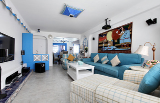 地中海风格白色客厅沙发背景墙茶几图片