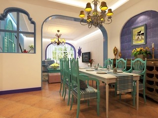 地中海风格小清新绿色餐厅设计图纸