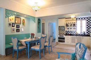 地中海风格蓝色厨房餐桌效果图