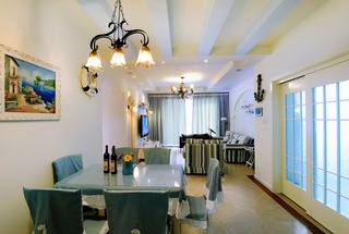 地中海风格蓝色客厅餐桌效果图