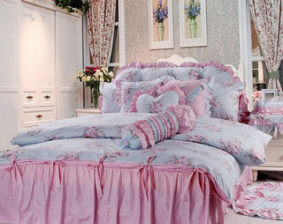 田园风格紫色卧室床上用品图片