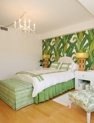 田园风格绿色卧室床图片
