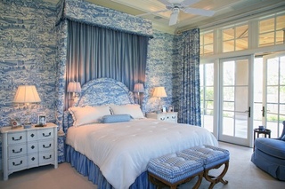 田园风格蓝色卧室床效果图