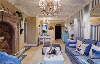 地中海风格两室一厅浪漫15-20万90平米简约客厅客厅过道婚房家装图