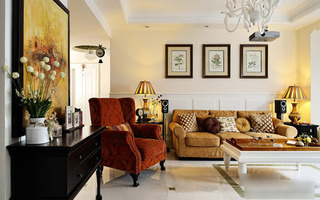 美式风格二居室温馨客厅设计图纸