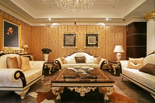 欧式风格奢华黄色沙发背景墙装修图片