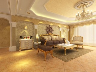 欧式风格黄色沙发背景墙设计