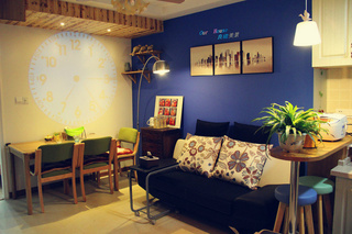 小清新蓝色沙发背景墙装修图片