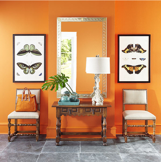 小清新橙色沙发背景墙装修图片