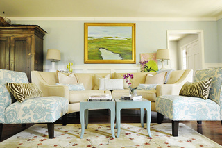 欧式风格蓝色沙发背景墙设计