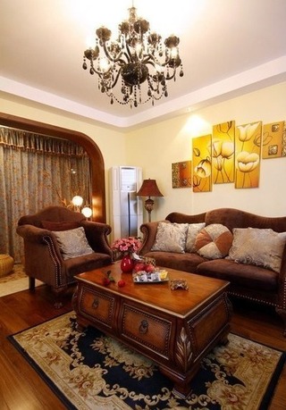 欧式风格黄色沙发背景墙装修图片