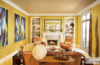 欧美风格暖色调客厅壁炉背景墙装修效果图装修图片