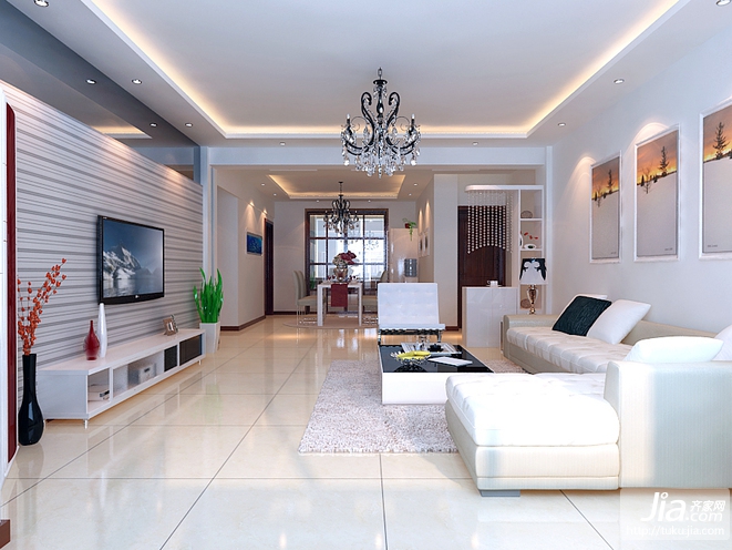 白色系 现代简约风格大气客厅装修图片
