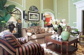 美式风格绿色客厅设计图纸