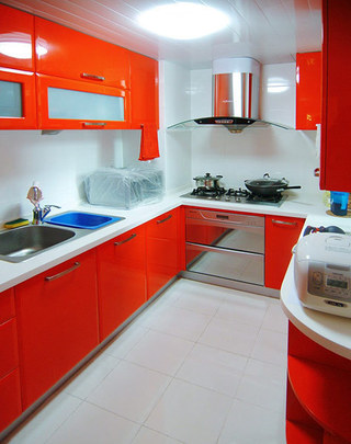 小清新红色厨房装修图片