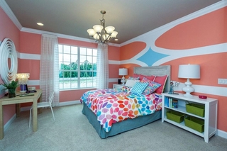 美式风格红色卧室背景墙装修效果图