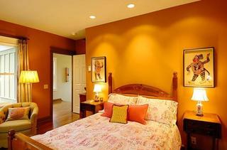 美式风格红色卧室背景墙设计图