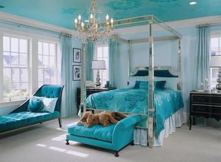 美式风格蓝色卧室背景墙装修效果图