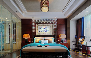 中式风格小清新卧室背景墙效果图