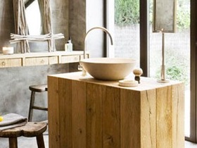 卫生间的简单质朴风 15款木质洗手台