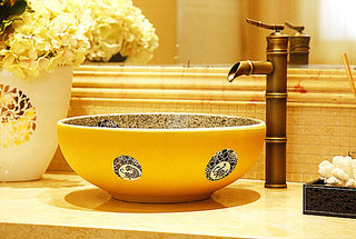 中式风格黄色洗手台图片