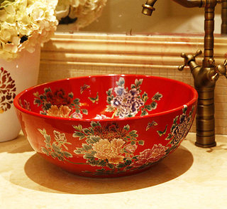 中式风格红色洗手台图片