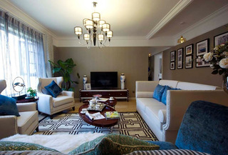 美式风格二居室时尚冷色调客厅设计