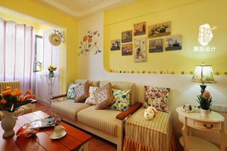 地中海风格小清新90平米沙发背景墙二手房家装图片