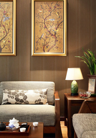 中式风格别墅奢华沙发背景墙装修效果图