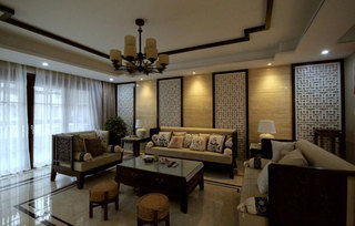新中式风格复式奢华客厅沙发装修效果图