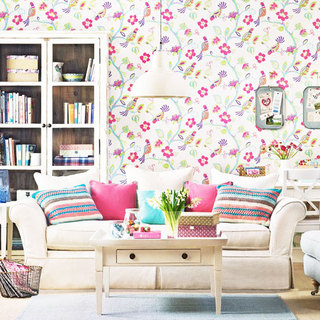 小清新粉色客厅壁纸效果图