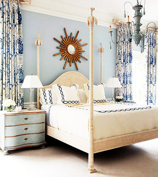 蓝色卧室窗帘效果图