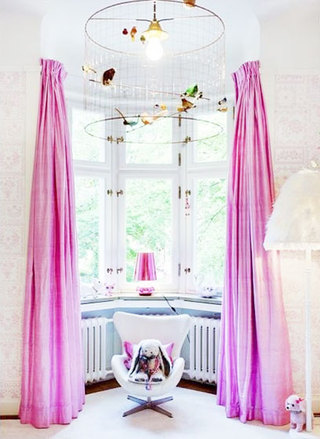 粉色卧室窗帘飘窗窗帘图片