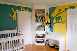 简约风格时尚儿童房手绘墙设计图纸