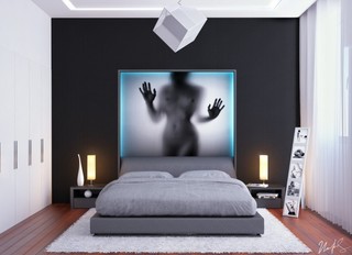 现代简约风格时尚卧室背景墙装修效果图