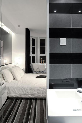 简约风格三居室时尚黑白130平米设计图