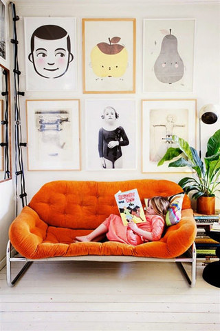 橙色客厅沙发图片