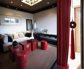 红色新中式客厅装修效果图