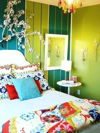 草绿色墨绿色卧室背景墙效果图