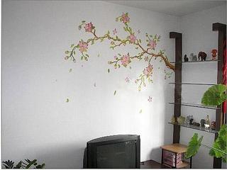 花枝手绘墙电视背景墙效果图