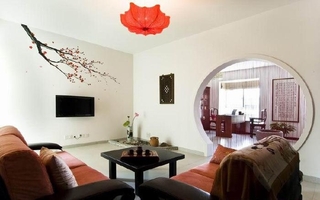 中式梅花手绘墙电视背景墙效果图